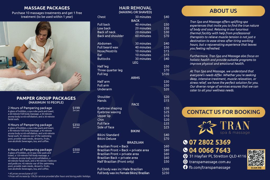 Tran Spa and Massage Menu Page 2